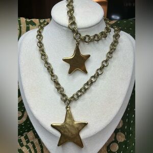 STAR SET: Antique Gold Chain with Hammered Stars Necklace & Bracelet
